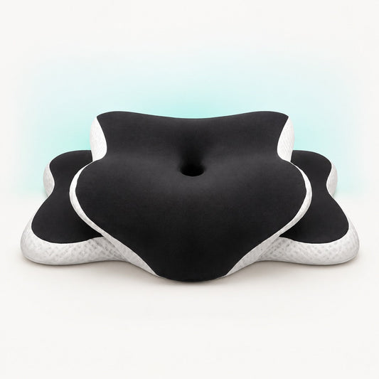 BioSleep ergonomic neck support pillow | BioSleep recovery pillow ergonomic design | ergonomic pillow for neck support |BioSleep pillow for comfortable sleeping | butterfly shaped ergonomic sleep pillow | BioSleep pillow dimensions | ergonomic neck support pillow in gray | BioSleep recovery pillow in bedroom